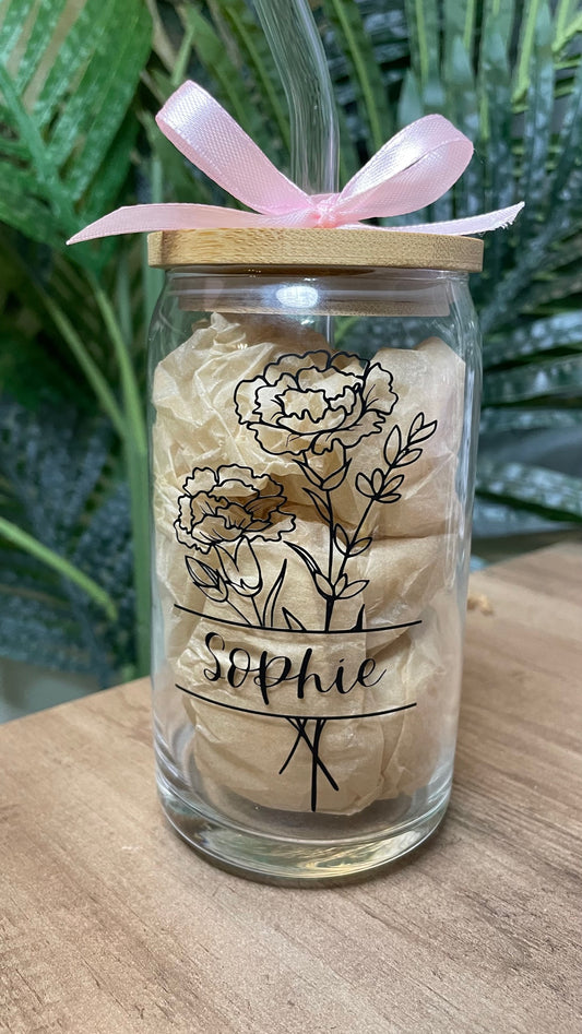 Personalized Birth Flower Glass Cup